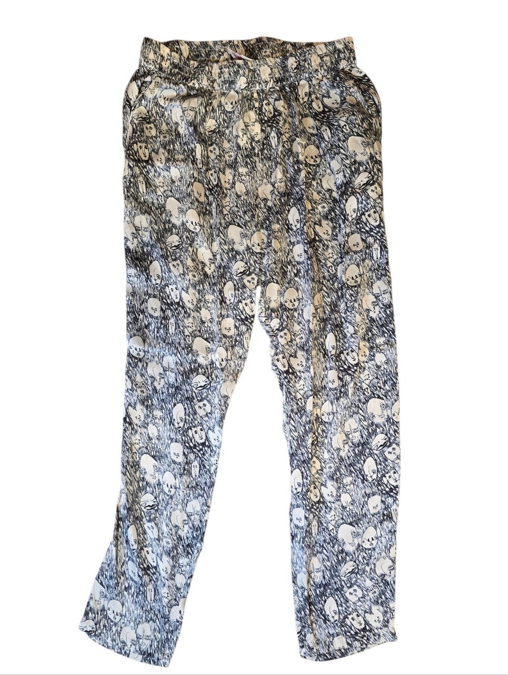 Shrimps Silk Grey Faces People Patterned Pants Size Medium